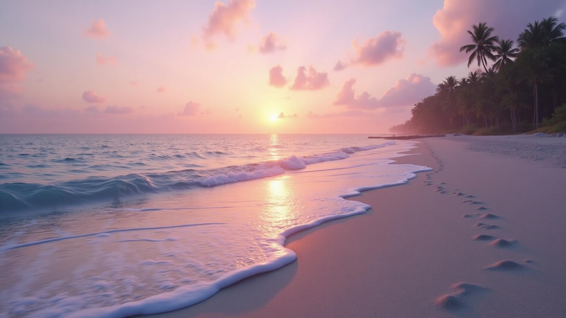 Tranquil beach scene at sunset